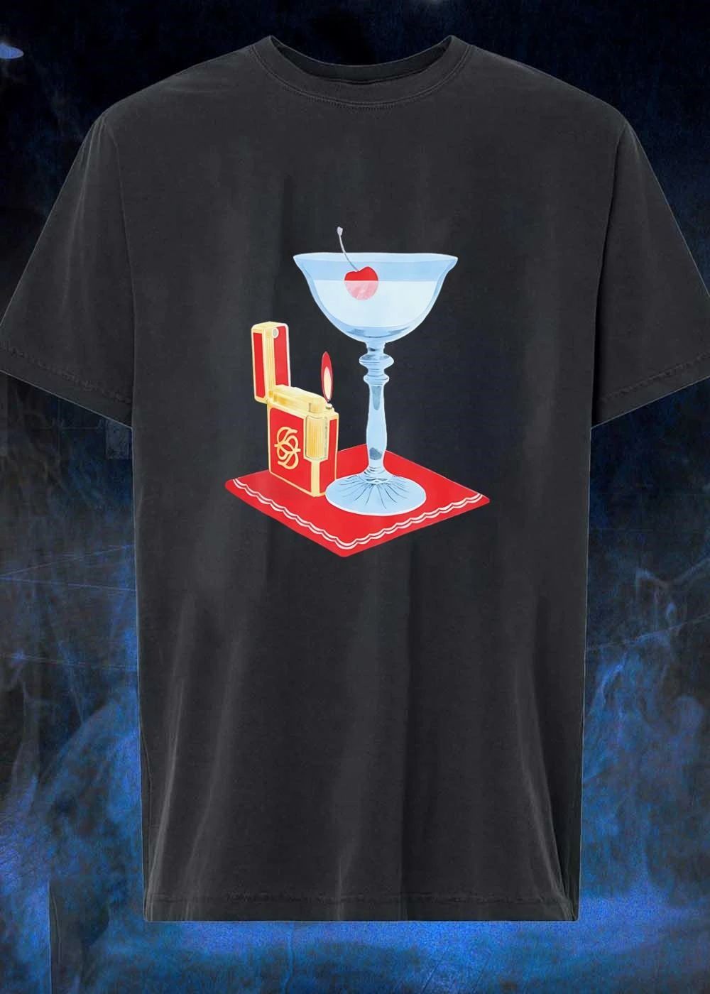 Luxury Lifestyle Accessory Cherry Cocktail and Gold Lighter T-Shirt