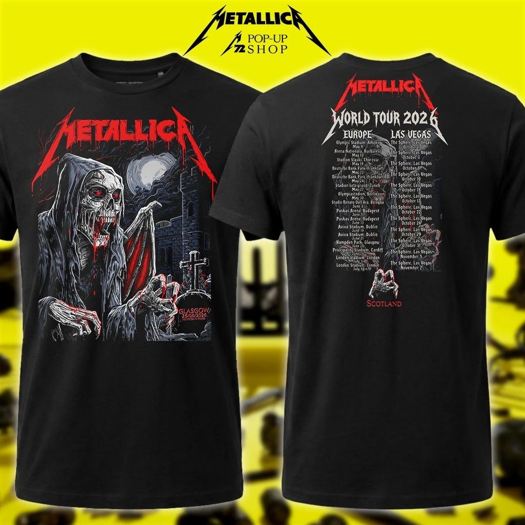 Metallica Glasgow, Scotland 25th June 2026 Pop-Up Tee M72 World Tour 2026 EU Vegas Wolf Skull Jack