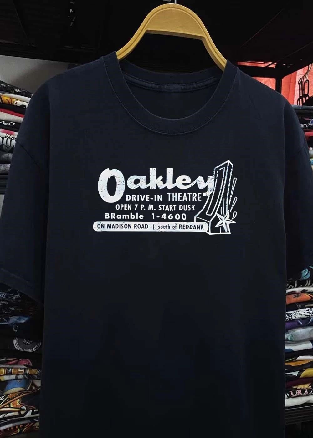 Oakley Drive-in Theatre Open 7 PM Start Dusk Bramble 14600 on Madison Road South of Redbank Vintage Retro Drive-in Theatre T-Shirt