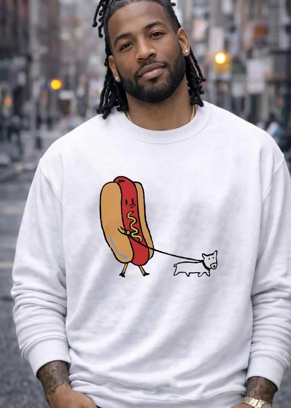 Cute Cartoon Hot Dog Walking A Dog shirt