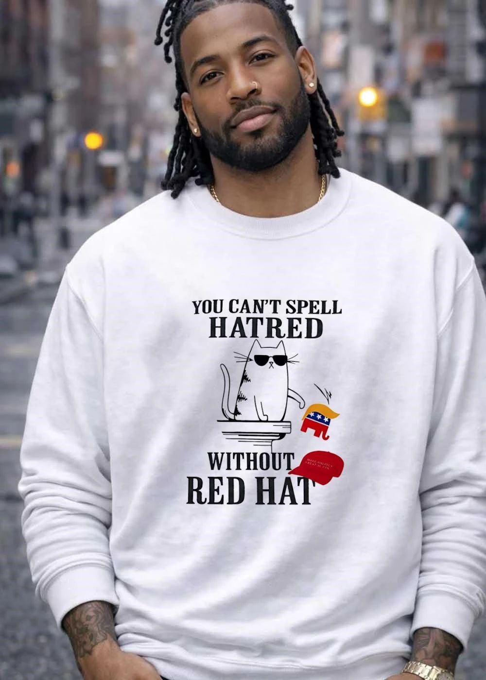 Anti-Trump Political Apparel Cat Knocking Down Elephant Symbol You Can Not Spell Hatred Without Red Hat T-Shirt