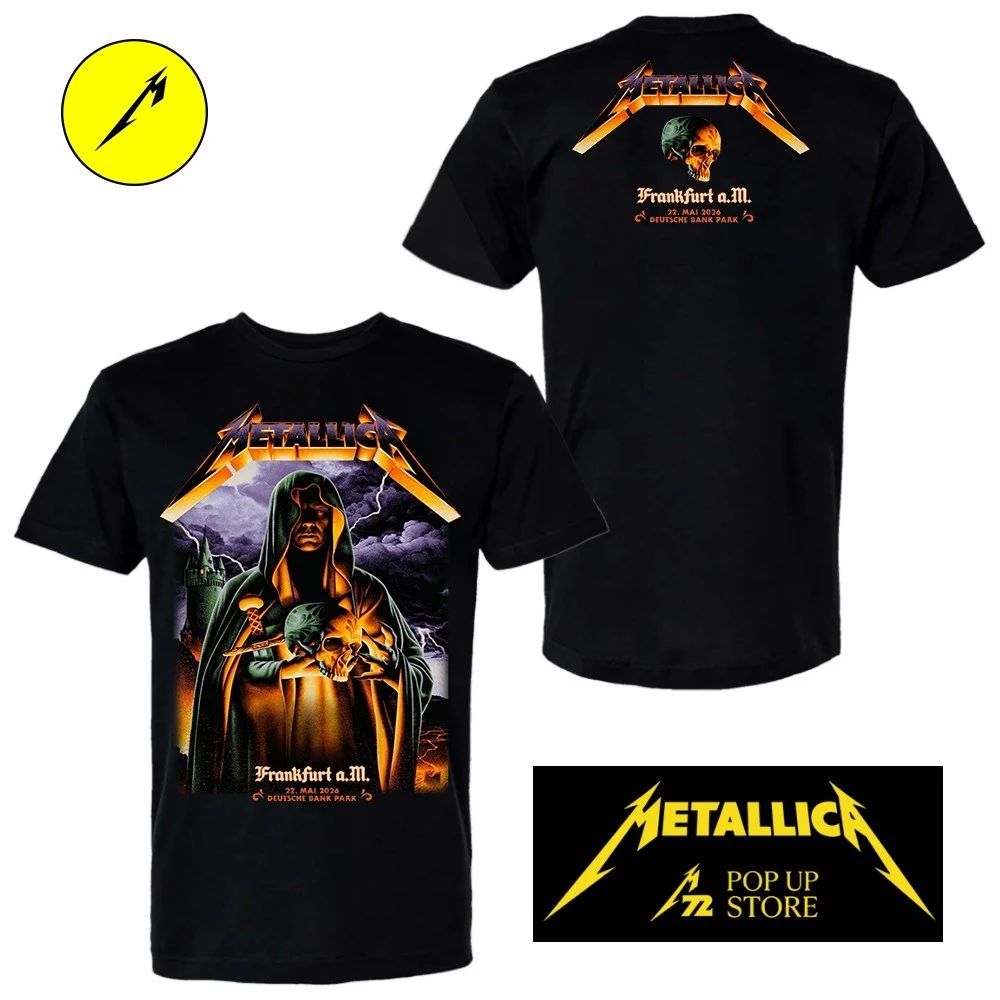 Metallica M72 Frankfurt 2026 Pop Up Shop Poster for Frankfurt Germany at Deutsche Bank Park On May 22nd Art By Max Loffler Limited Edition Two Sided Shirt