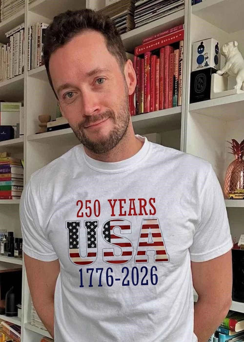 250 Years USA 1776-2026 American flag typography shirt