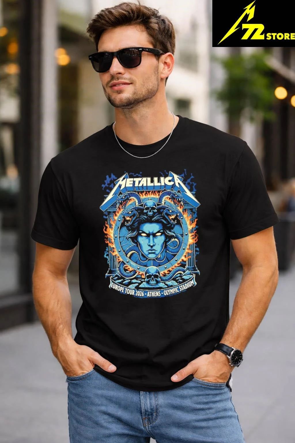 Metallica M72 Athens Europe Tour 2026 Medusa Shield Art On May 9 2026 At Olympic Stadium Athens Greece Graphic Shirt