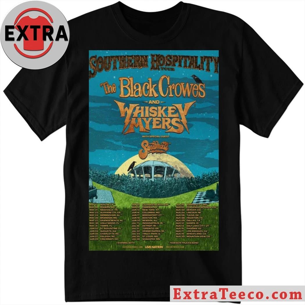 Southern Hospitality Tour Black Crowes Whiskey Myers 2026 Poster Tee (1)