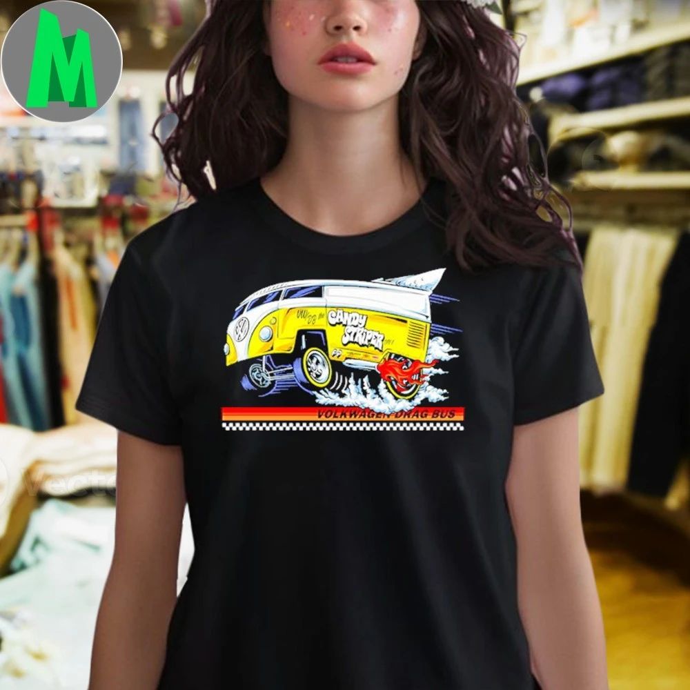 Candy Striper Volkswagen Drag Bus Yellow Retro Garage Shirt