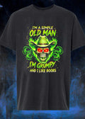 Grumpy Old Man Skull Flaming Cowboy Hat I Like Boobs T-Shirt
