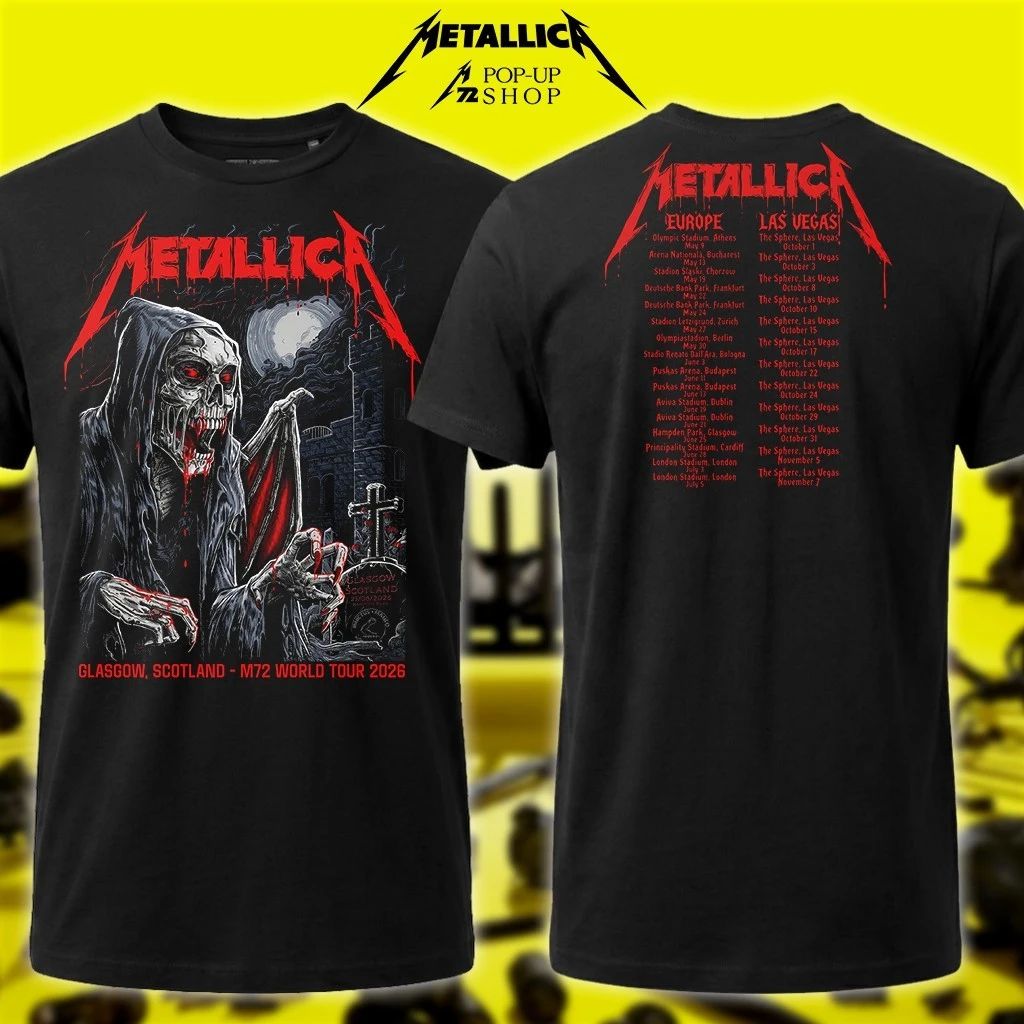 Metallica Pop-Up Shop Glasgow Shirt – 2026 M72 World Tour US & Europe Cities List Concert Schedule – Landon Armstrong Art
