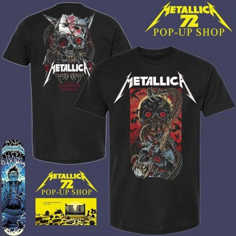 Metallica M72 Melbourne Australia 2025 November 8 2025 By Rhys Cooper Skeletal Snake And Skulls Two Sided T-Shirt