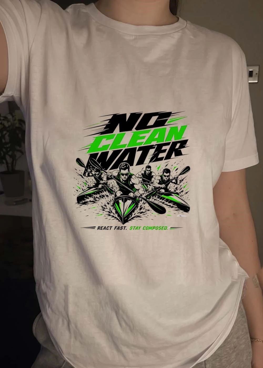 ‘No Clean Water’ Kayaking Team Shirt – ‘React Fast. Stay Composed.’ 2026 Paddling Challenge