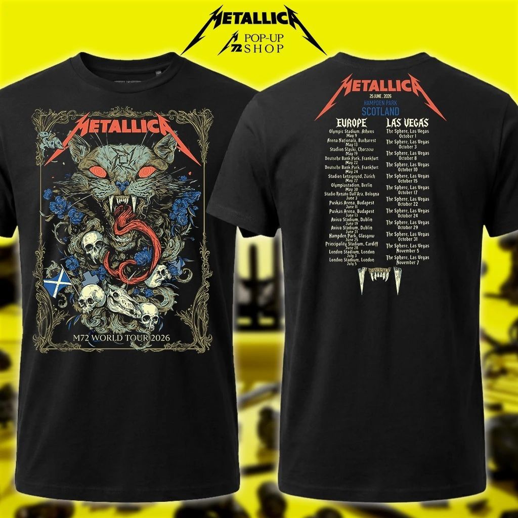 Glasgow, Scotland 25th June 2026 Metallica Shirt – M72 World Tour 2026 EU Vegas Pop-Up Art Wolf Skull Jack