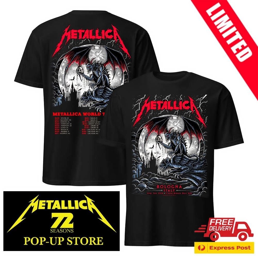Metallica June 3 2026 Bologna Italy Stadio Renato Dall’Ara Keith Stanley Official 2-Sided Shirt