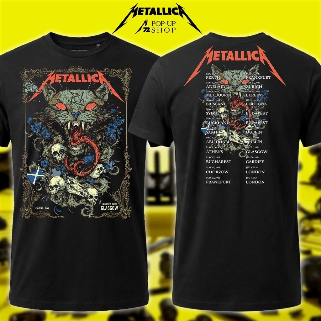 Glasgow, Scotland Concert Shirt – Metallica 25th June 2026 M72 World Tour 2026 Wolf Skull Jack