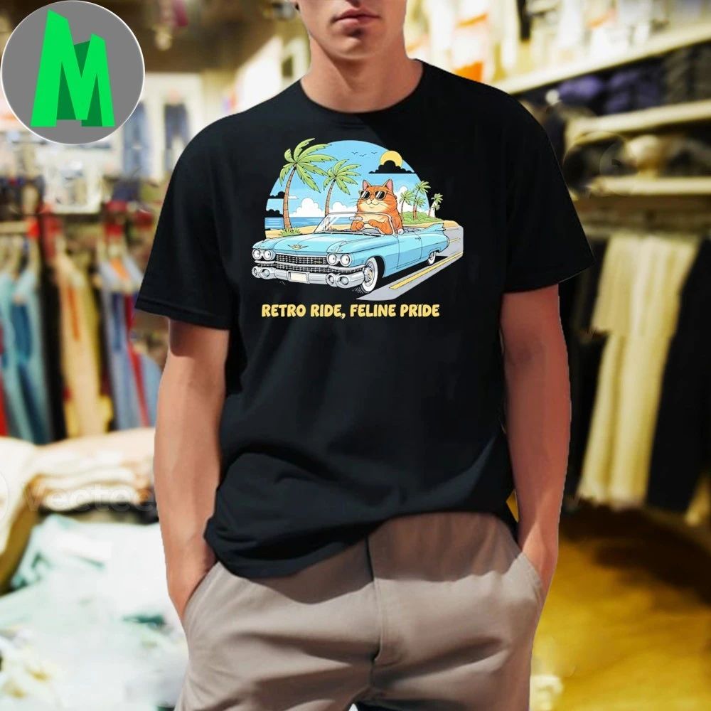 Retro Cat Convertible Cruise Beach Vibes Vintage Aesthetic Shirt