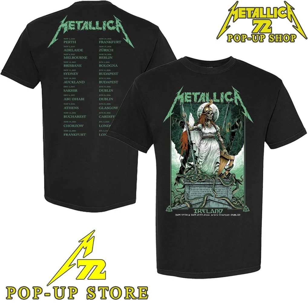 Metallica M72 Dublin Ireland June 19-21 2026 Art By Gary Ronaldson Europe Tour Dates T-Shirt