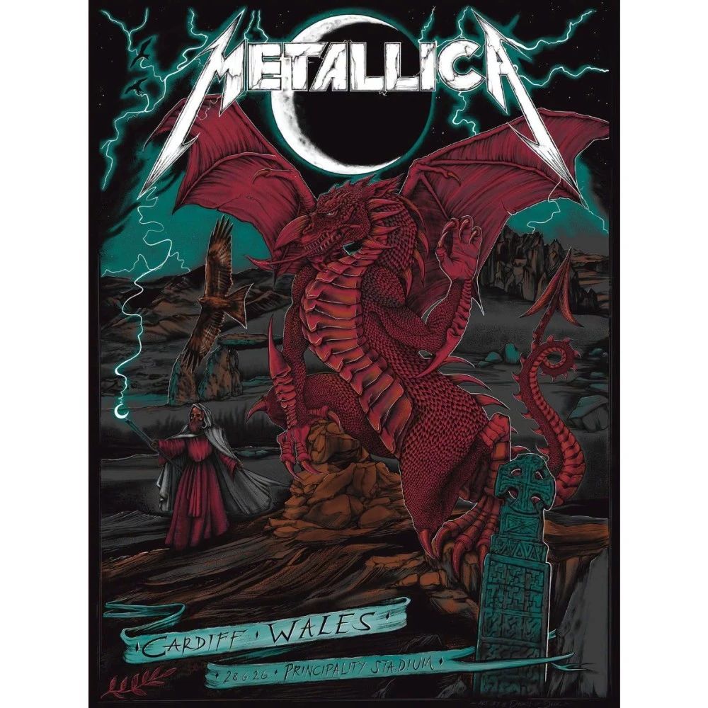 Metallica Cardiff Dragon Poster – Limited Edition June 28, 2026 Principality Stadium, Wales – By Sabrina Edwards Pop Up Shop