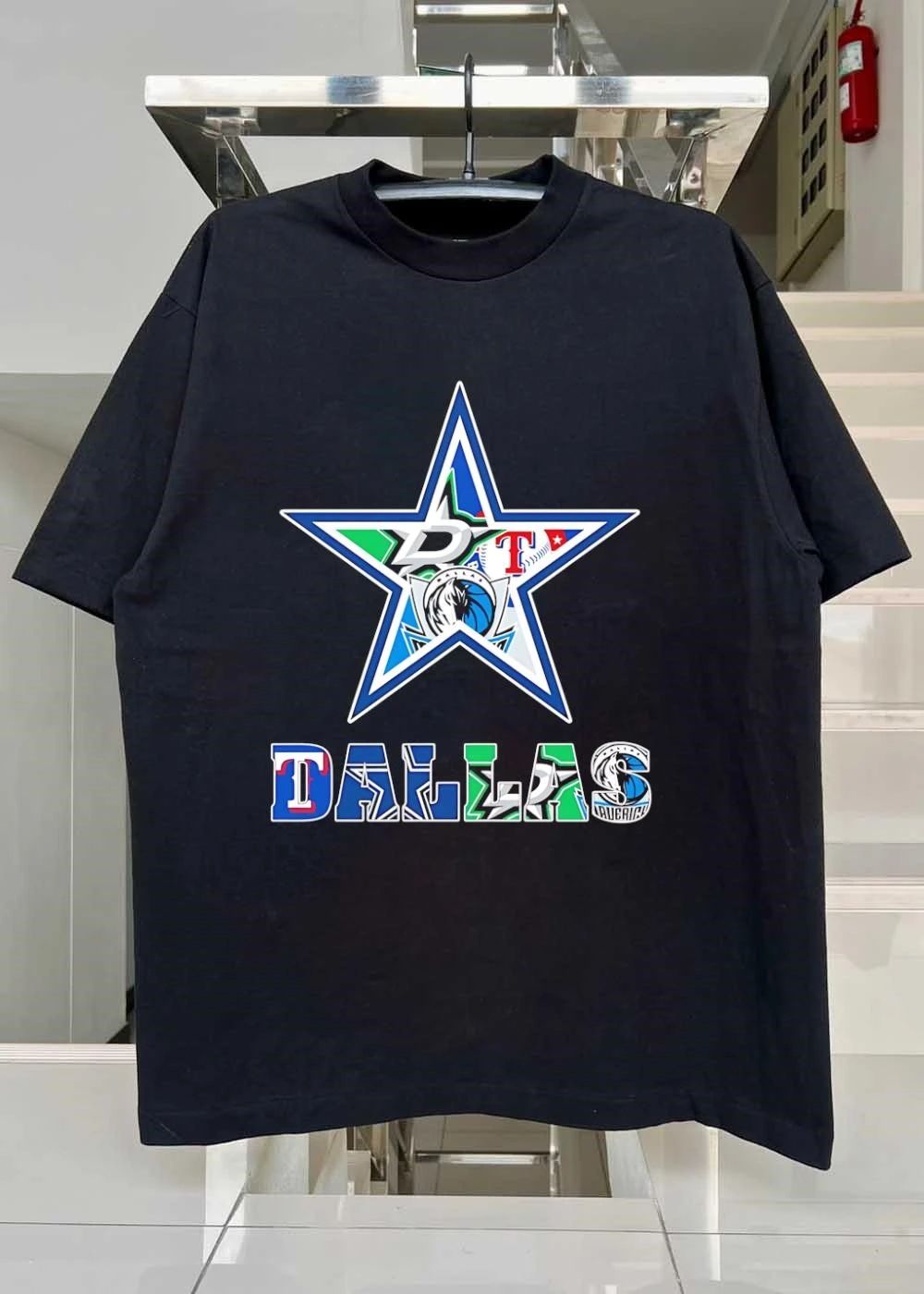 Dallas Stars Mavericks Rangers Fan Logo Print T-Shirt