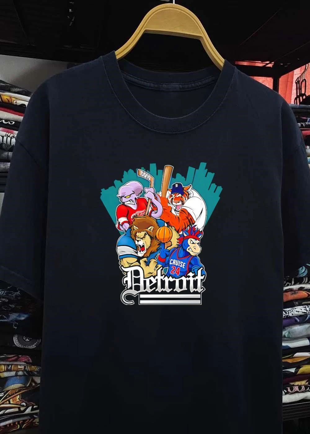 Detroit Mascots Sports Teams Players Hockey Baseball Football Basketball T-Shirt