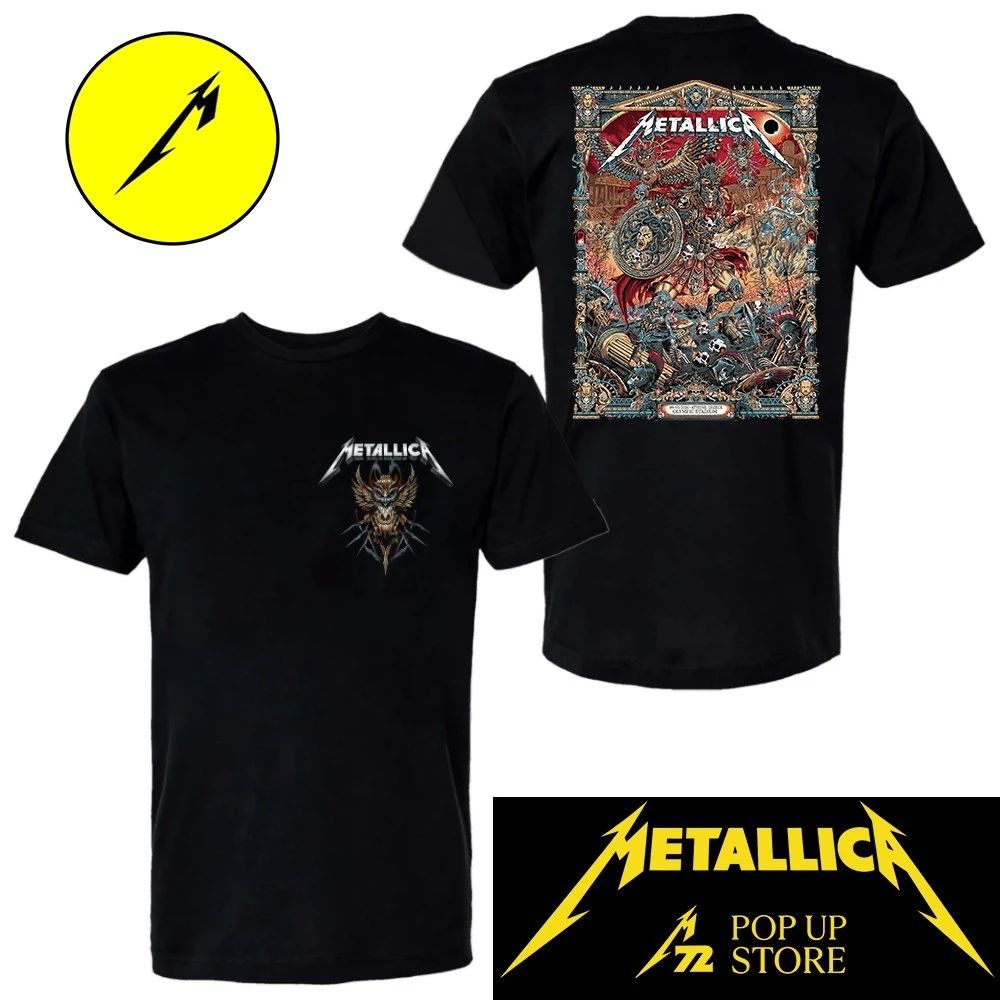 Metallica M72 Athens 2026 Pop Up Shop May 9 2026 Olympic Stadium Greece Gojira x Knocked Loose Art By Juan Ma Orozco Two Sided Shirt