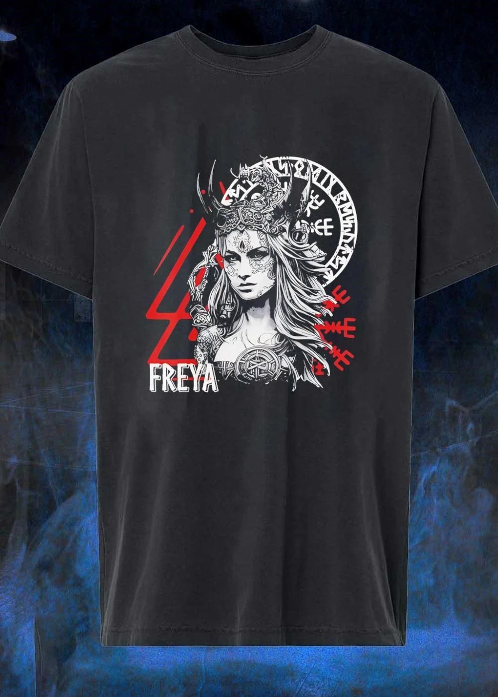 Viking Warrior Goddess Freya Norse Mythology Runes Symbol Black T-Shirt