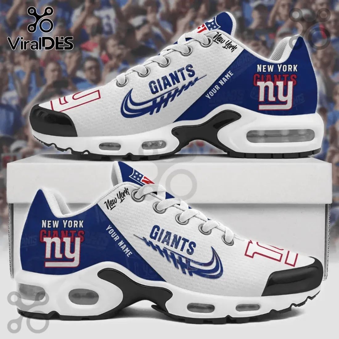 New York Giants Custom Name Max Plus Sneakers
