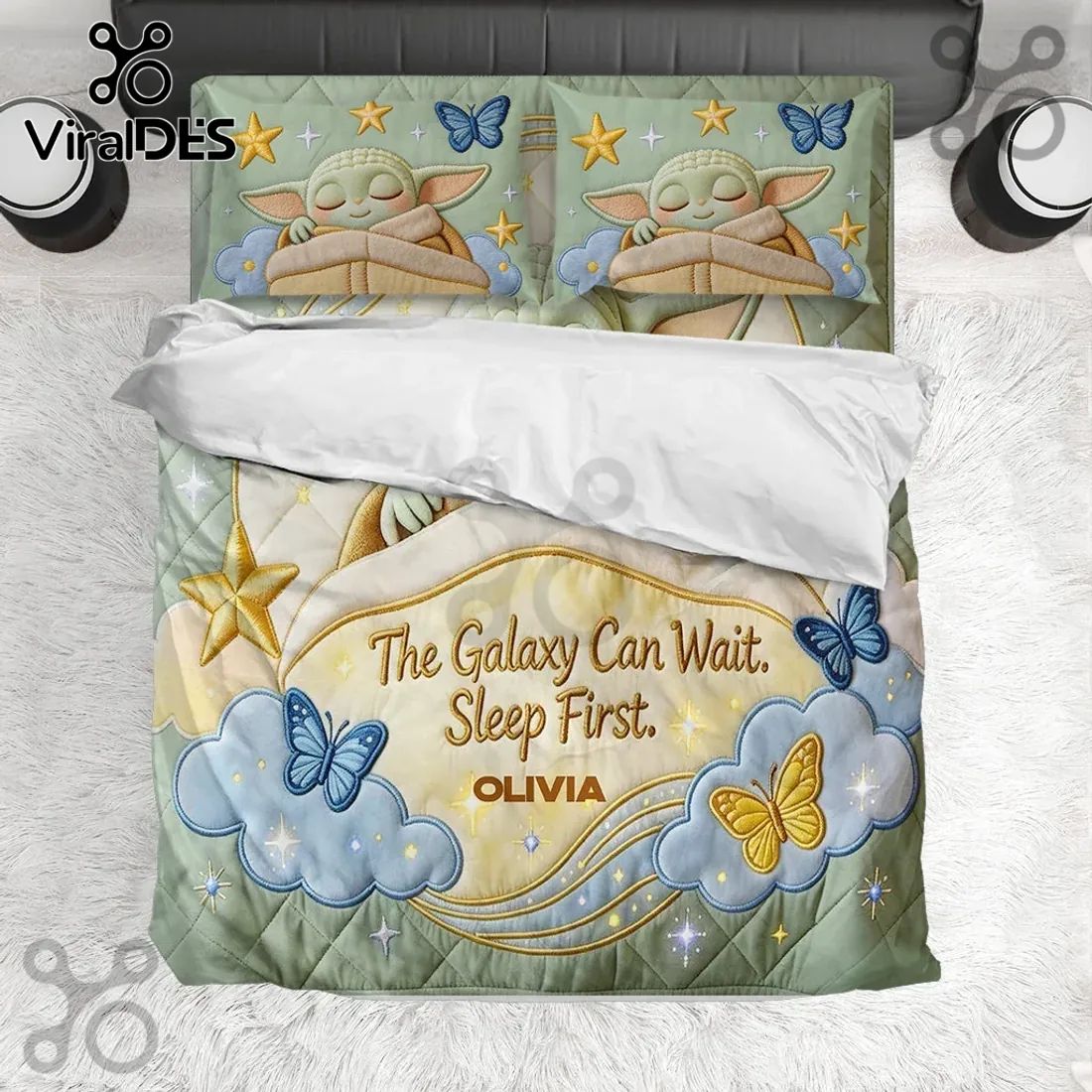 Personalized Grogu Galaxy Bedding Set