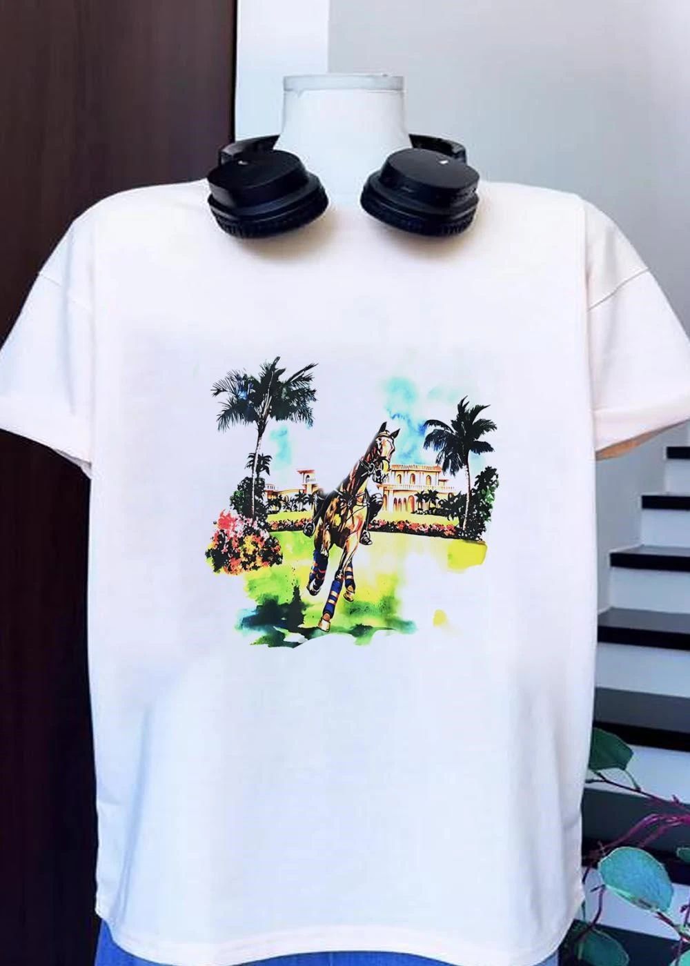 Galloping Horse Equestrian Manor Palm Trees Shirt