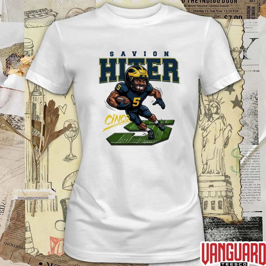 2026 Valiant University of Michigan Football Savion Hiter Caricature t-shirt