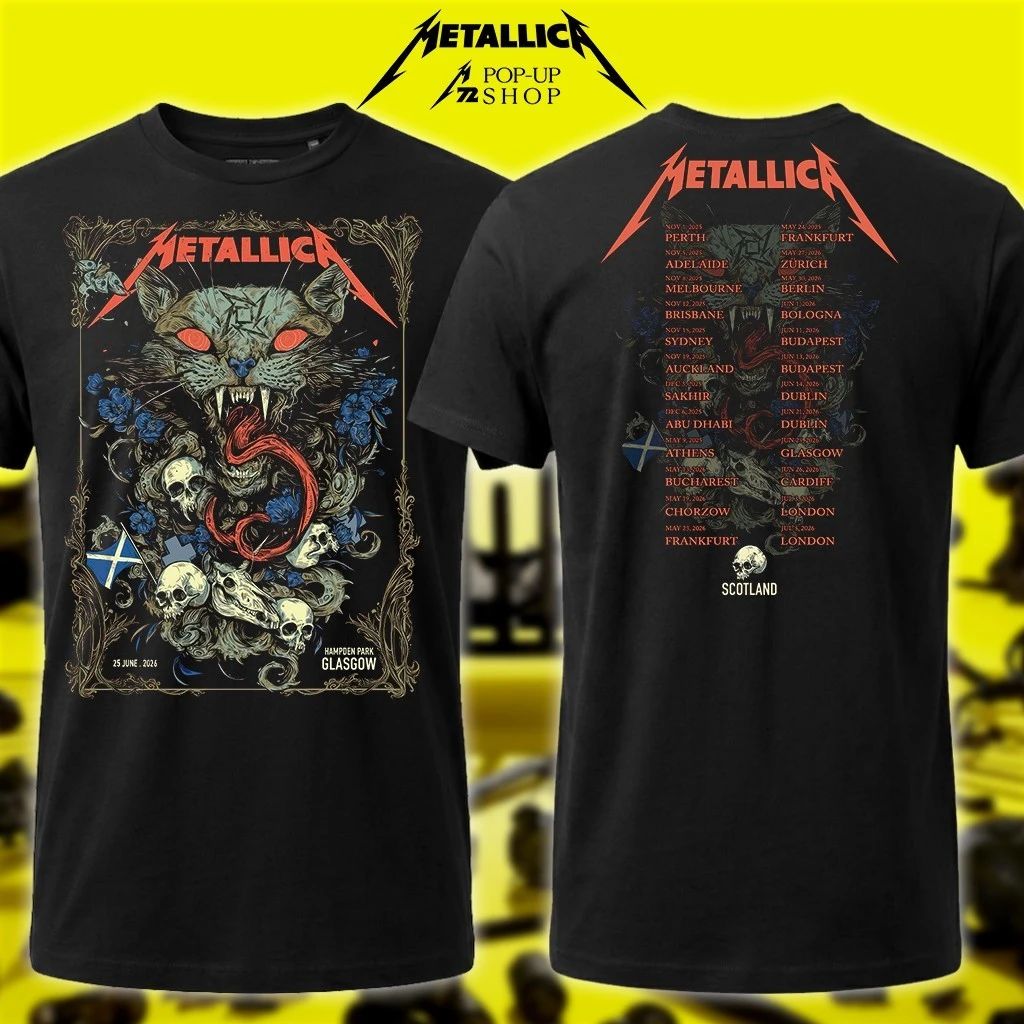Limited Edition Metallica M72 World Tour 2026 Tee – Glasgow, Scotland 25th June 2026 Wolf Skull