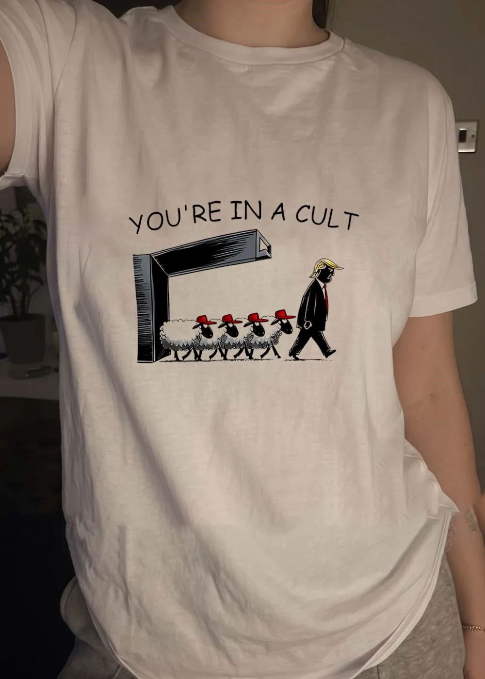 You’re in a Cult Donald Trump Leading Sheep Wearing Red Hats T-Shirt