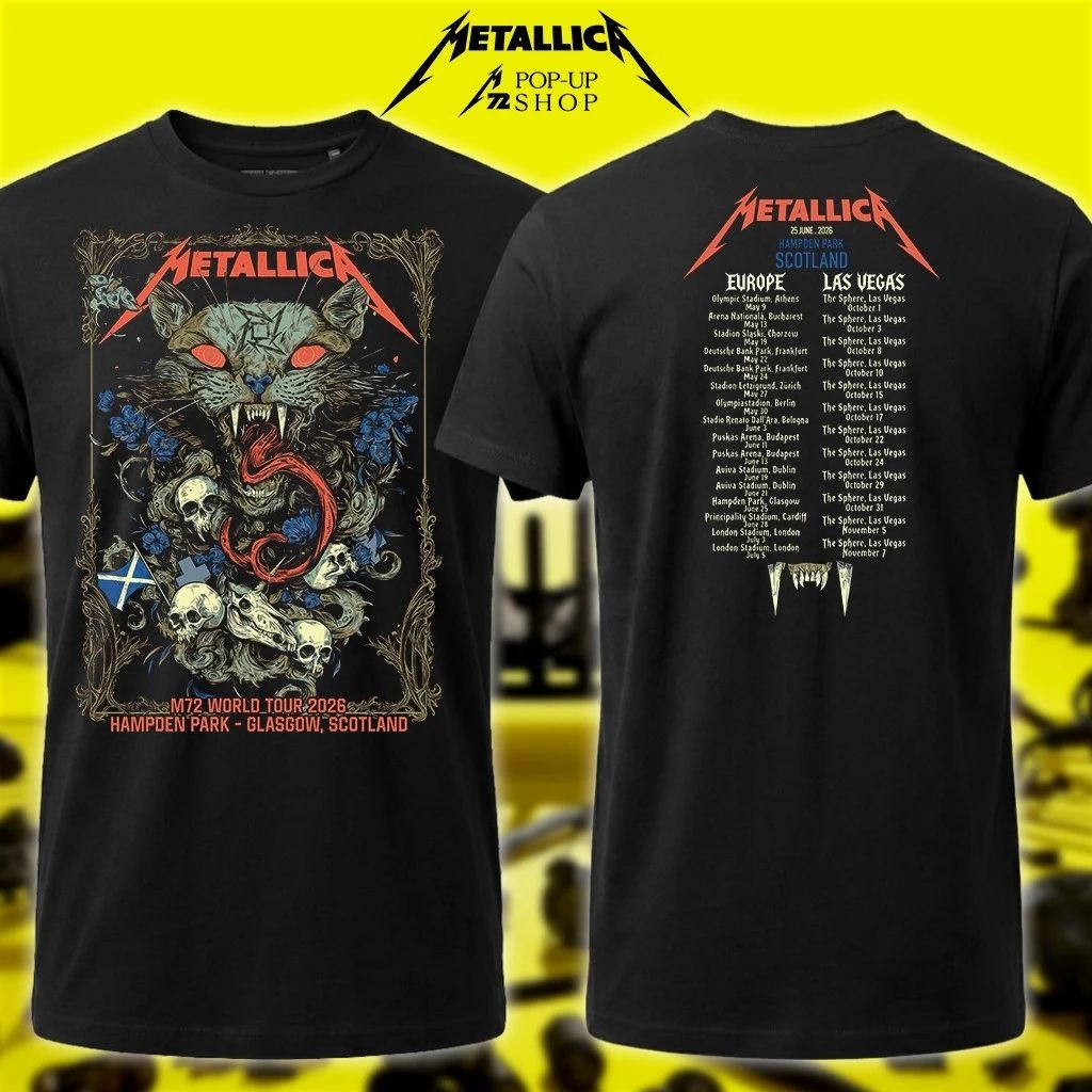 Metallica Europe & Las Vegas Concert Tee Glasgow, Scotland 25th June 2026 M72 World Tour 2026 Wolf Skull Jack