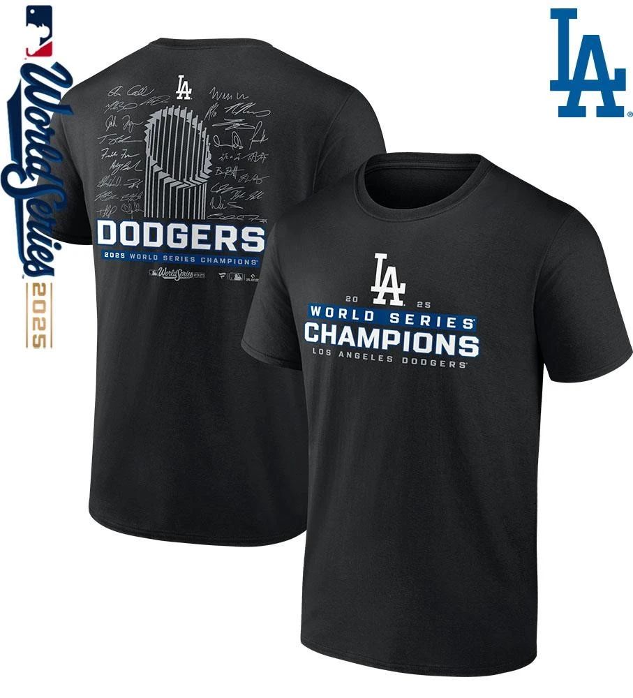 Los Angeles Dodgers 2025 World Series Champions Signature Roster T-Shirt