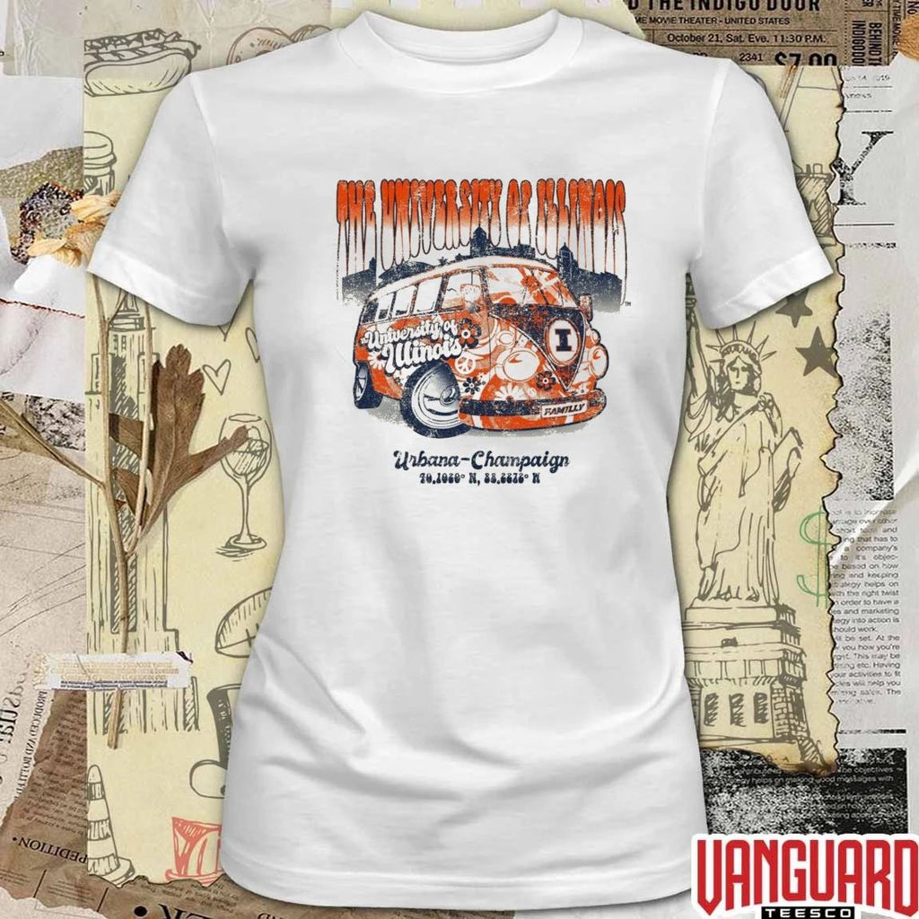 Illinois Fighting Illini Tan Flower Bus BOGO The University Of Illinois Urbana Champaign t-shirt