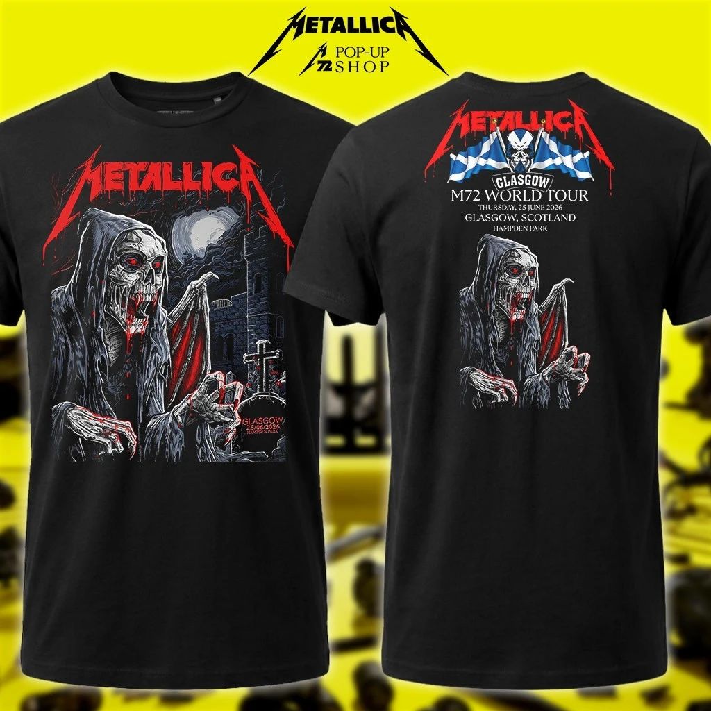 Metallica M72 World Tour 2026 EU Merch Shirt – Glasgow, Scotland 25th June 2026 Wolf Skull Jack