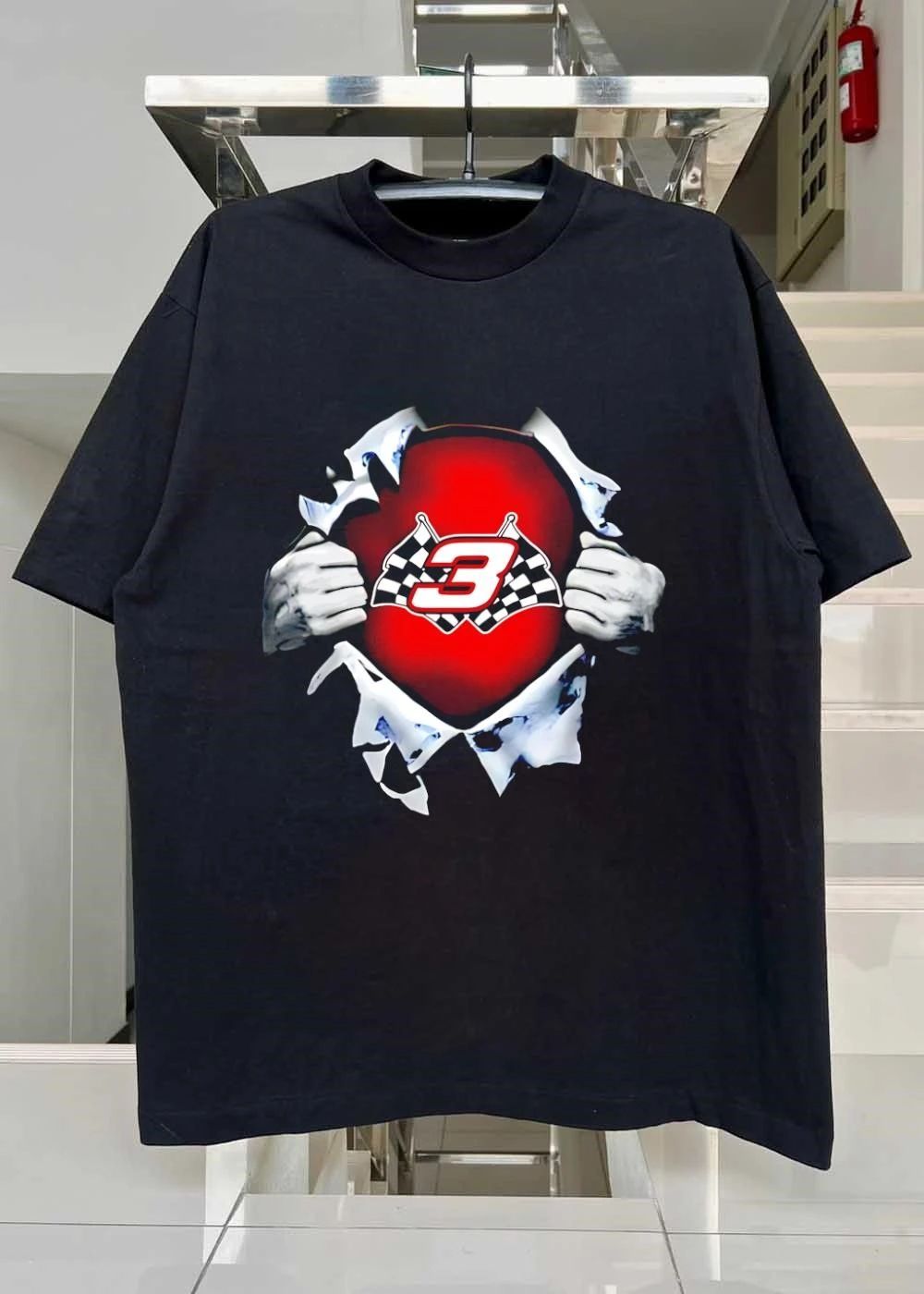 Dale Earnhardt Ripping Shirt Reveal Number 3 Racing Flags T-Shirt