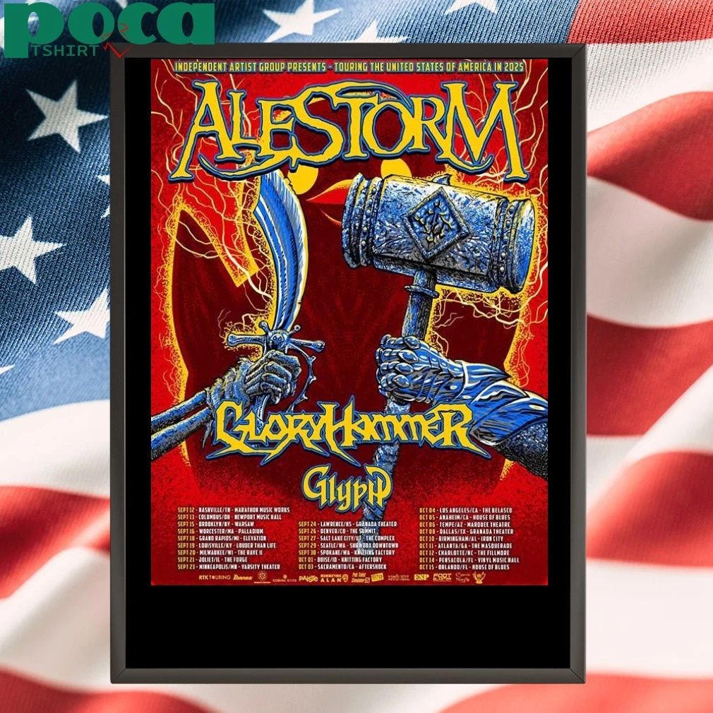 Alestorm Touring The United States Of America In 2025 Schedule Cities Dates Home Decor Poster T-shirt