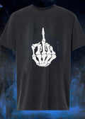 Skeleton Hand Rude Gesture Illustration White on Black T-Shirt