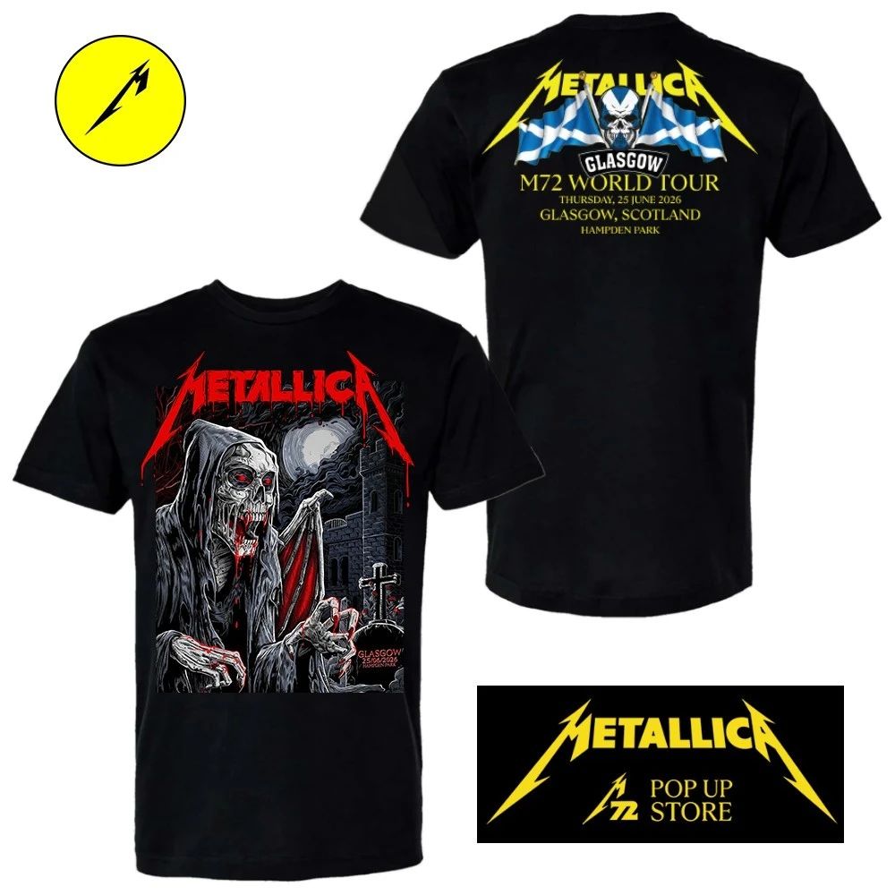 Metallica M72 World Tour Glasgow T-Shirt Hampden Park June 25 2026 Official Tour Merch Limited Edition Tee