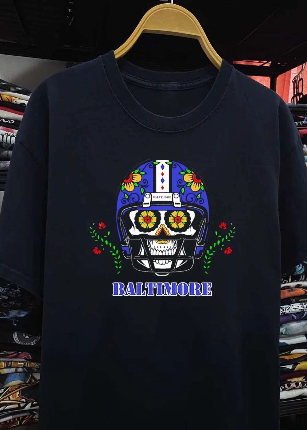 Sugar Skull Baltimore Football Helmet Baltimore T-Shirt