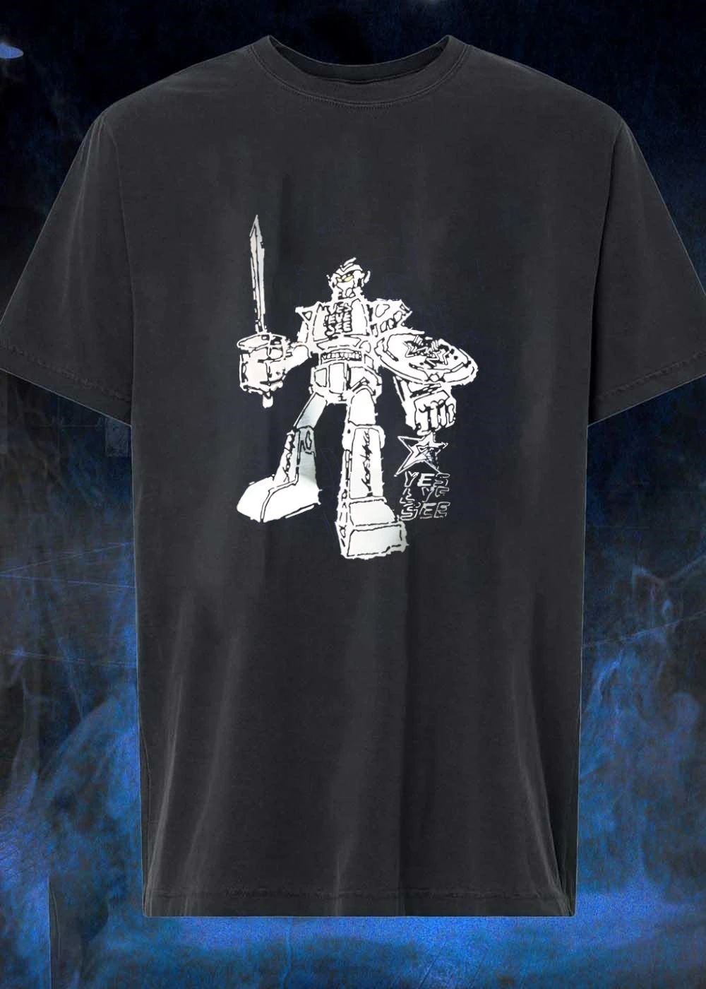 Yes Eye See Robot Holding Sword and Shield with Star Logo T-Shirt