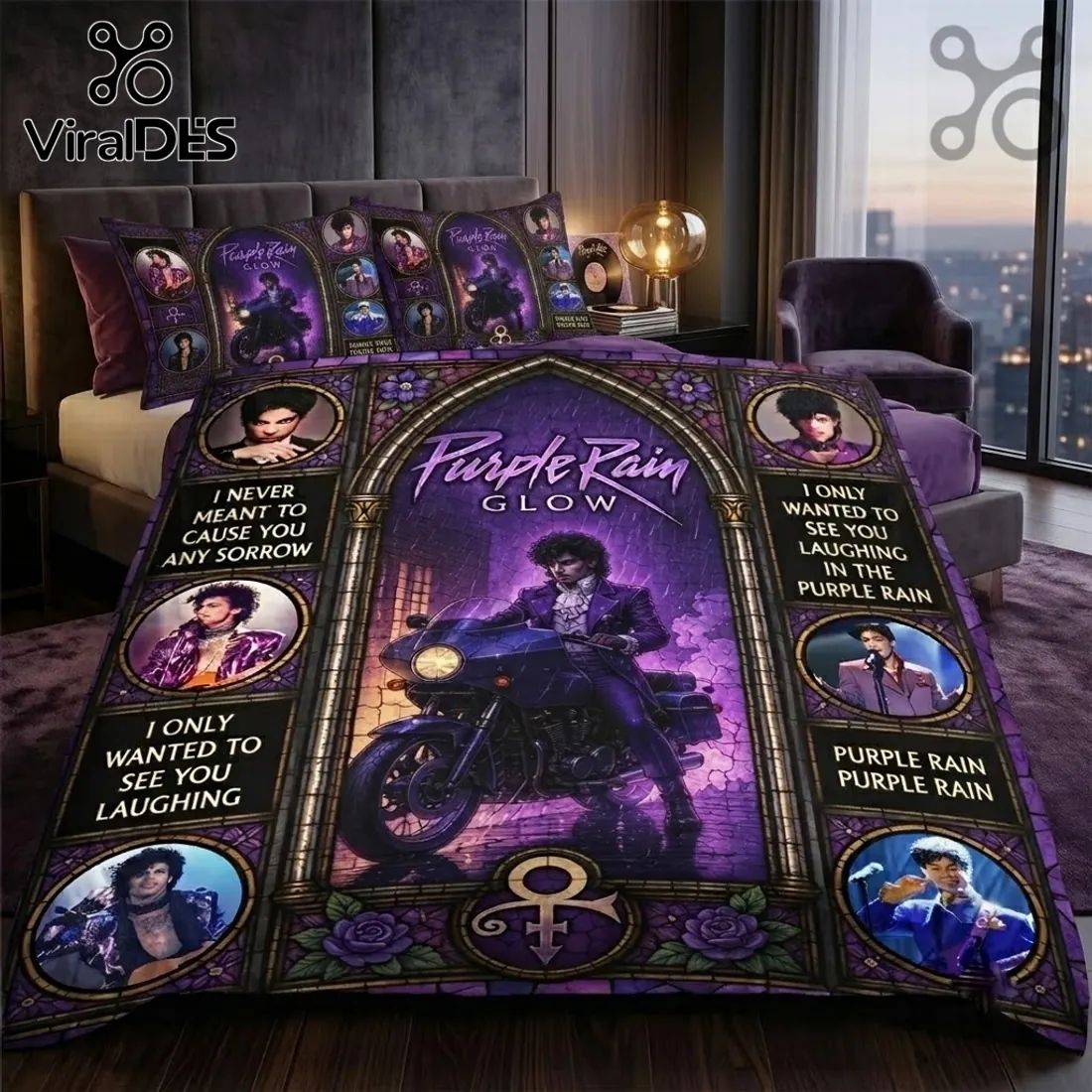 Prince Purple Rain Glow Duvet Bedding Set