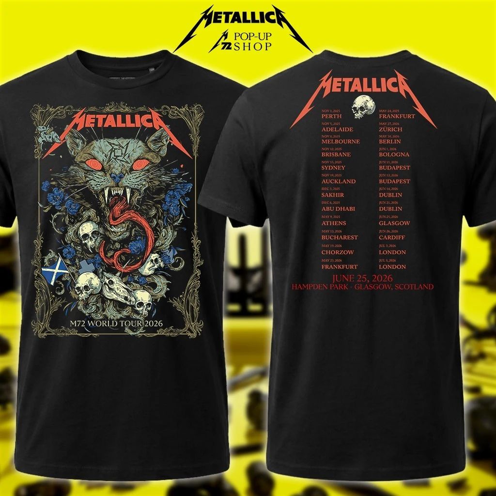 Metallica Glasgow, Scotland EU Pop-Up Shirt 25th June 2026 M72 World Tour 2026 Original Wolf Skull Jack Art