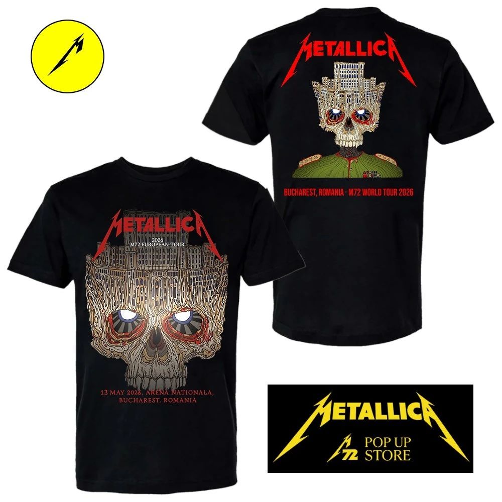 Metallica M72 European Tour 2026 In Bucharest Romania Arena Nationala May 13, 2026 Gojira and Knocked Loose by Matei Apostolescu Two Sided Shirt