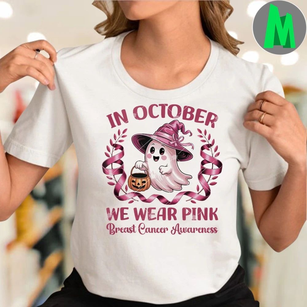 Breast Cancer Women Halloween In October We Wear Pink Ghost Shirt