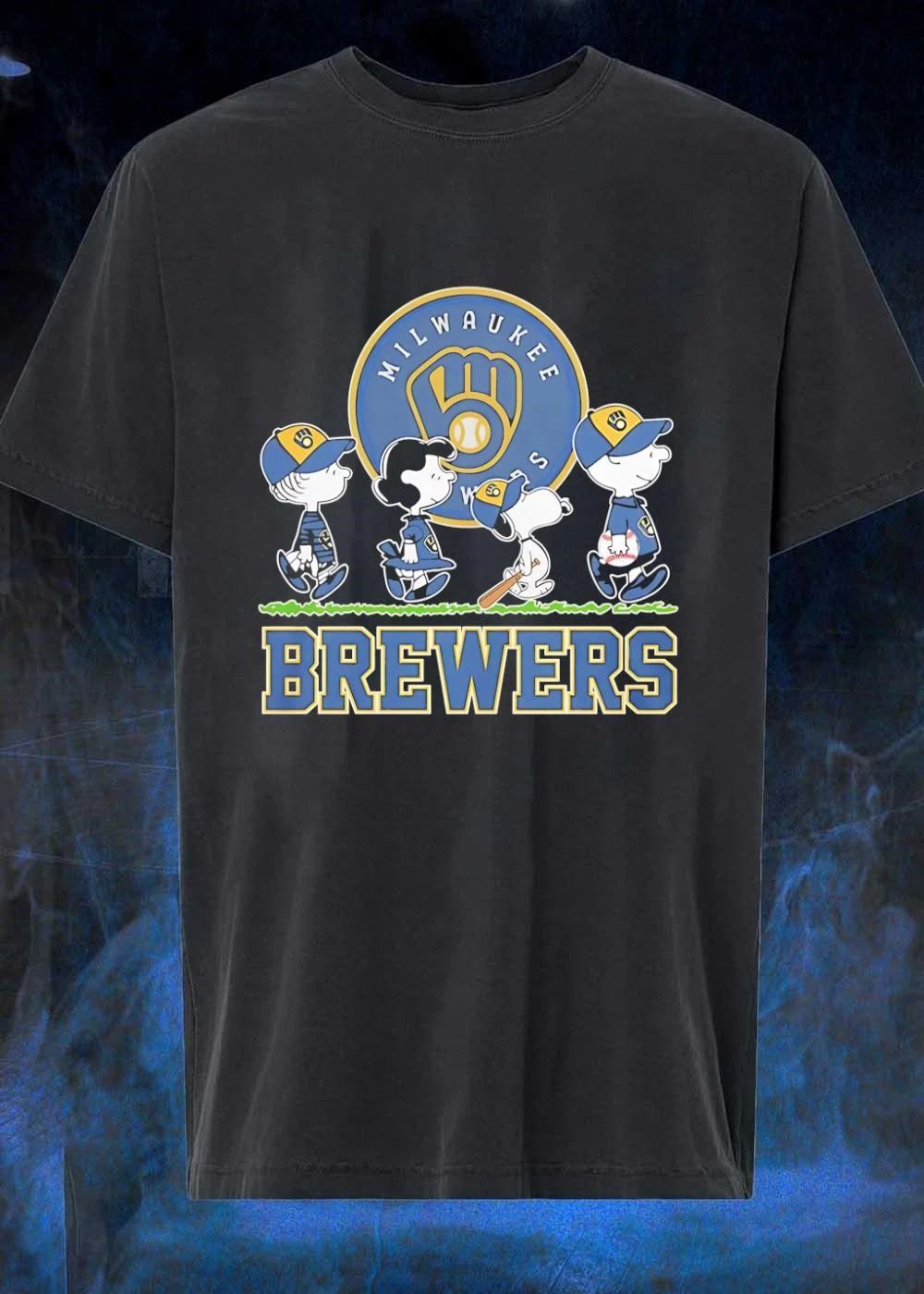 Peanuts Characters Milwaukee Brewers Logo Baseball Graphic T-Shirt