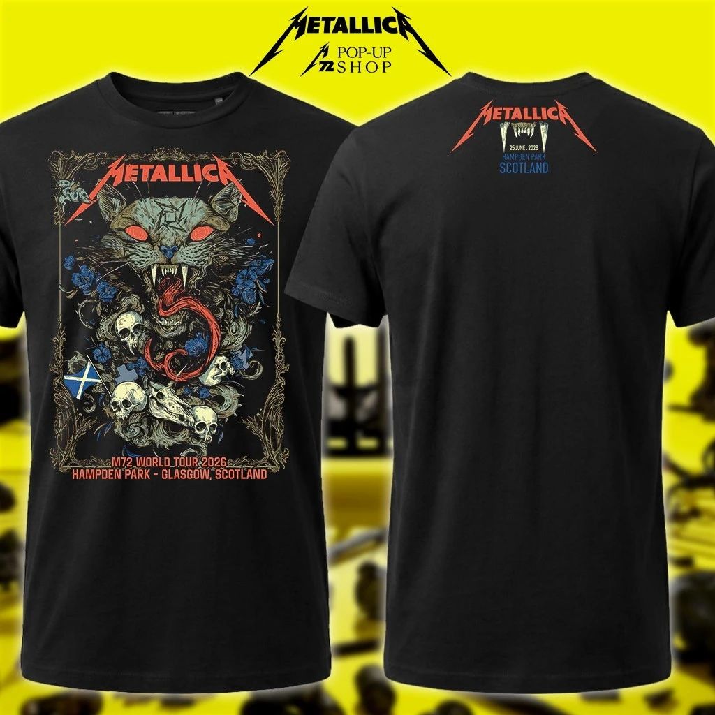 Limited Edition Metallica M72 World Tour 2026 Tee – Hampden Park Glasgow 25th June Wolf Skull Jack