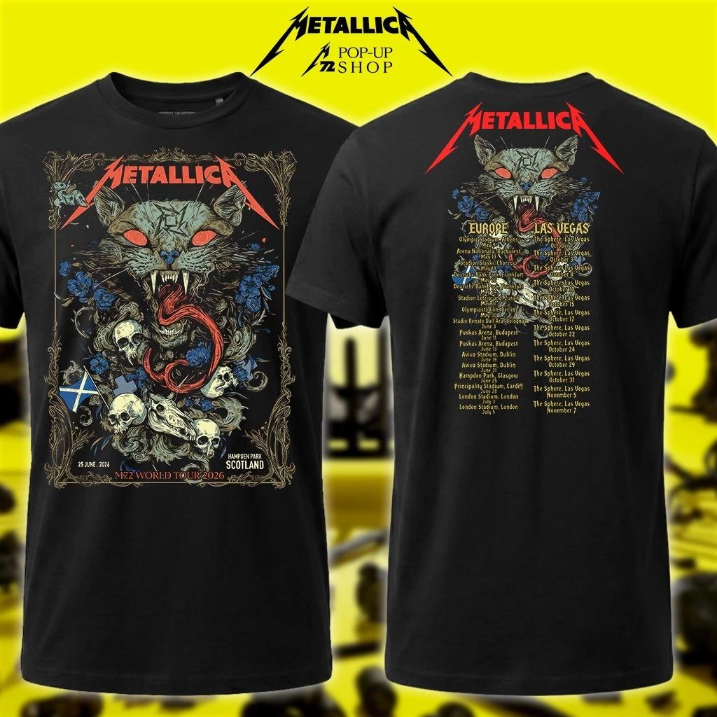 Limited Edition Wolf Skull Jack Metallica M72 World Tour 2026 Tee – Glasgow, Scotland 25th June 2026 US & EU World Tour