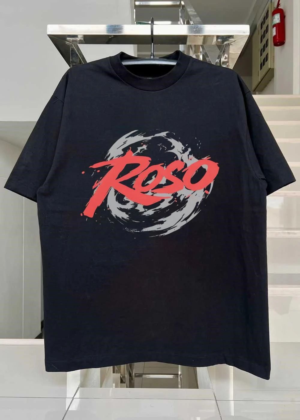Roso Brush Stroke Distressed Graphic Print Red Logo T-Shirt
