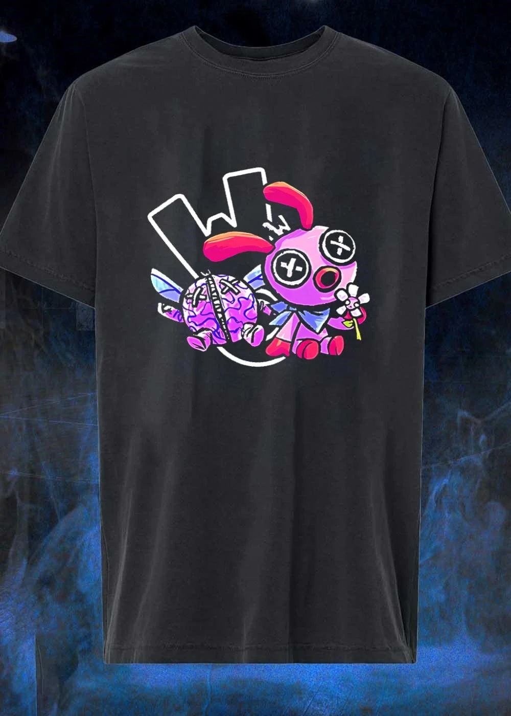 W Flower Rabbit and Brain Bug Plushie Graphic T-Shirt