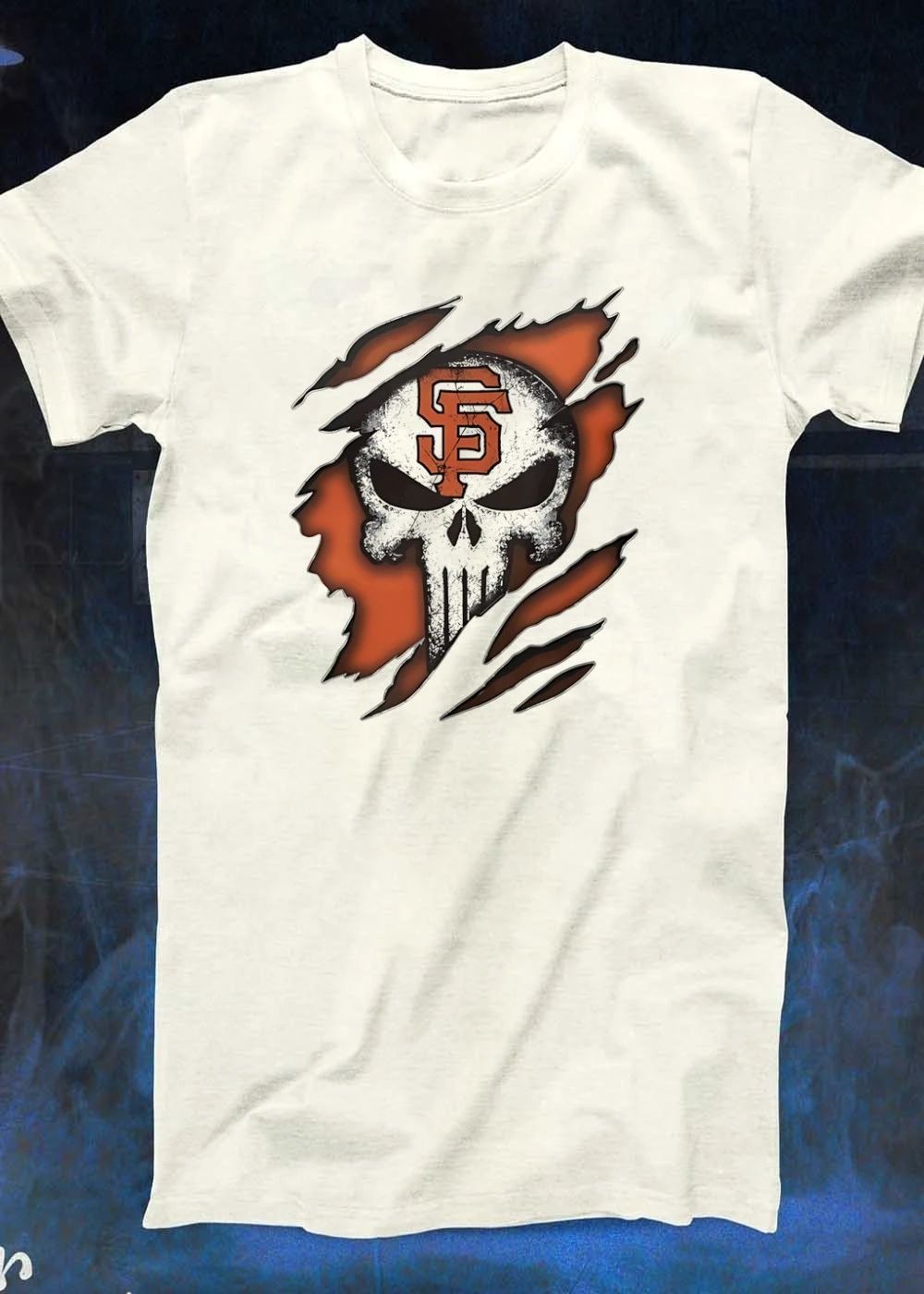 SF Skull Ripped Orange Background San Francisco Giants T-Shirt